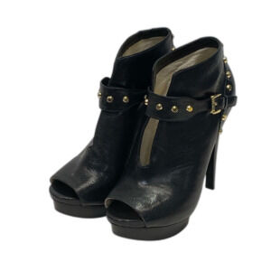 Michael Kors Ailee Black Studded Leather Peep Toe Booties - Women's 8